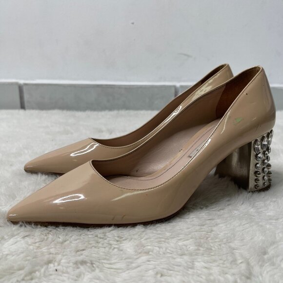 Miu Miu Women's Cream Patent Leather Crystal Embellishments Pump Shoes Size 36 - Picture 1 of 13